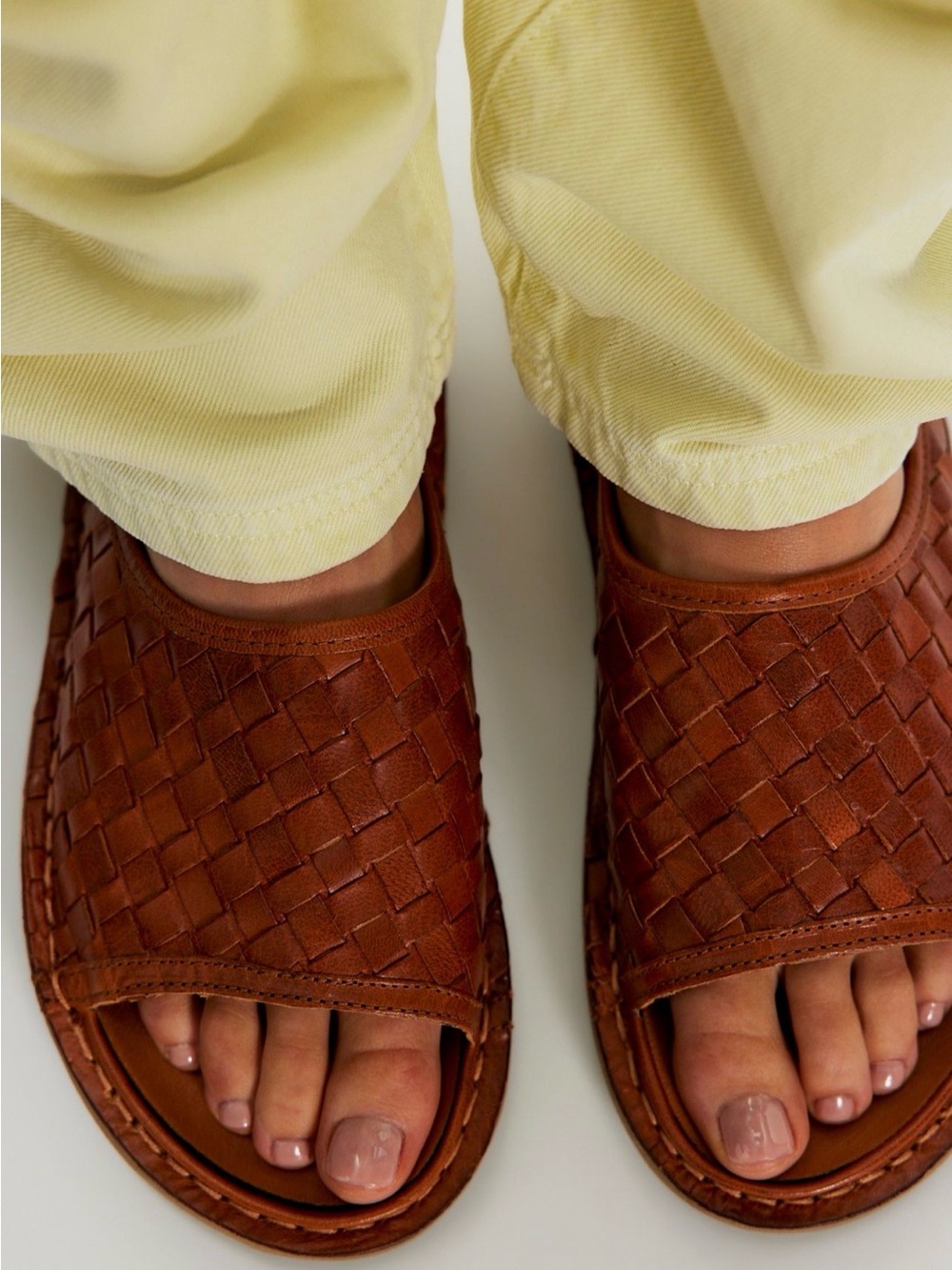 VIBAe Saint Tropez Woven Slide Sandals in Cognac Brown NEW Size 40 EU